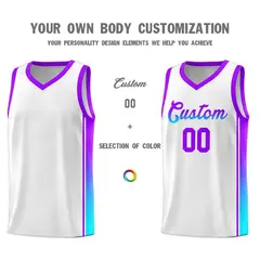 White Purple-Light Blue Gradient Basketball Jersey 3