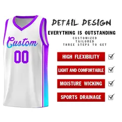 White Purple-Light Blue Gradient Basketball Jersey 5
