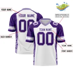 White Purple-Light Purple Raglan Side Pattern Football Jersey 2