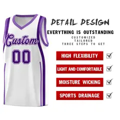 White Purple-Light Purple Ribbon Pattern Basketball Kits 2