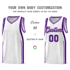White Purple-Light Purple Ribbon Pattern Basketball Kits 3
