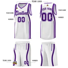 White Purple-Light Purple Ribbon Pattern Basketball Kits 5