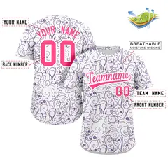 White Purple Line Art Graffiti Authentic Baseball Jersey 2