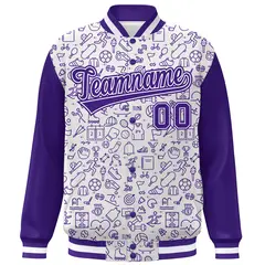 White Purple Line Graffiti Raglan Varsity Letterman Jacket 3