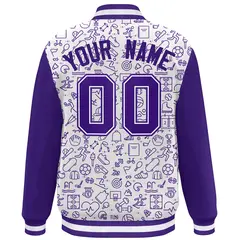 White Purple Line Graffiti Raglan Varsity Letterman Jacket 4
