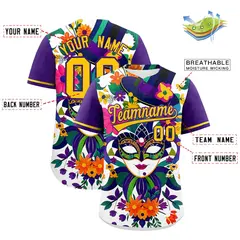 White Purple Mardi Gras Authentic Baseball Jersey 3