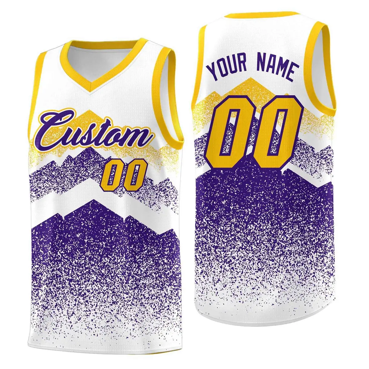 White Purple Mountain Fade Gradient Basketball Jersey
