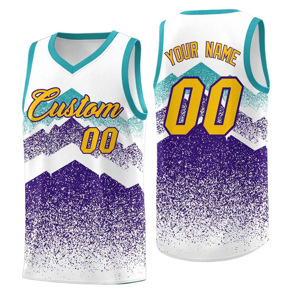 White Purple Mountain Fade Gradient Basketball Jersey