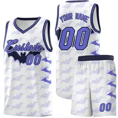 White Purple Navy Halloween Bat Pattern Basketball Jersey 1