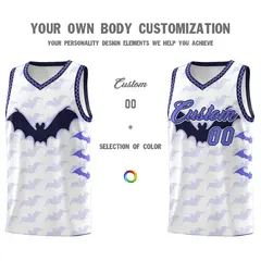 White Purple Navy Halloween Bat Pattern Basketball Jersey 3