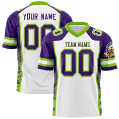 White Purple-Neon Green Raglan Side Pattern Football Jersey