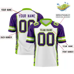 White Purple-Neon Green Raglan Side Pattern Football Jersey 2