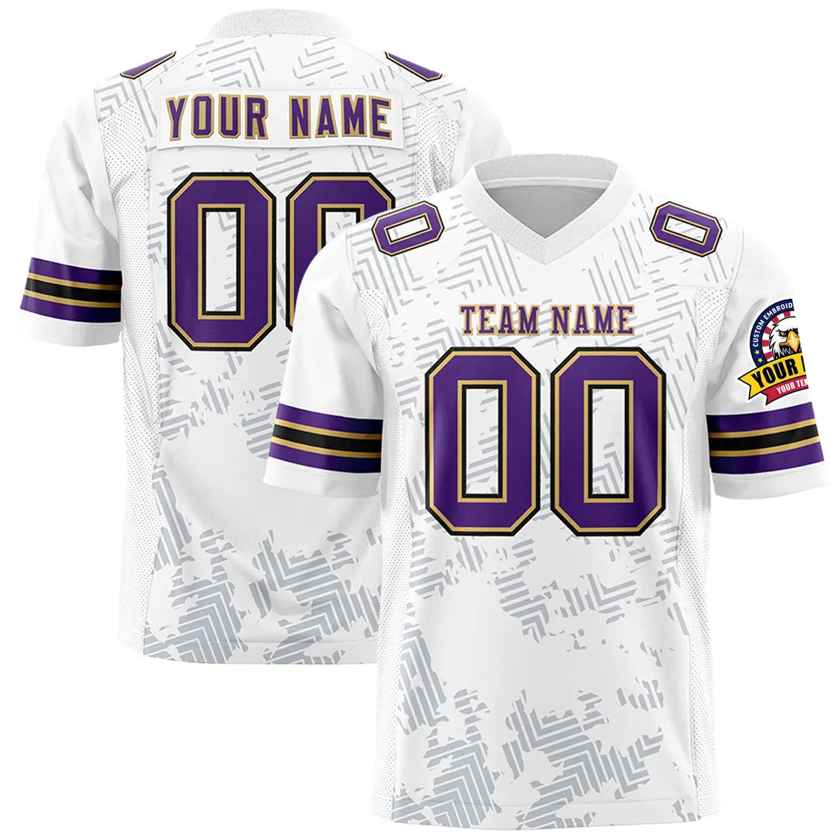 White Purple-Old Gold Graffiti Line Football Jersey