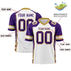 White Purple-Old Gold Raglan Side Pattern Football Jersey 2