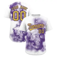 White Purple Old Gold Skeleton Graffiti Baseball Jersey 1