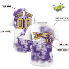 White Purple Old Gold Skeleton Graffiti Baseball Jersey 2