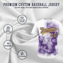 White Purple Old Gold Skeleton Graffiti Baseball Jersey 4