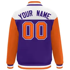 White Purple-Orange Color Block Letterman Varsity Baseball Jacket 4