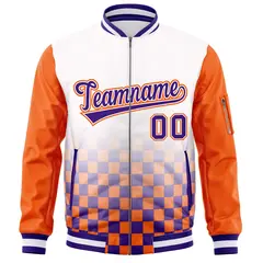 White Purple-Orange Grid Color Block Letterman Raglan Jacket 3
