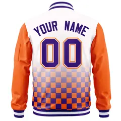 White Purple-Orange Grid Color Block Letterman Raglan Jacket 4