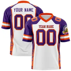 White Purple-Orange Raglan Side Pattern Football Jersey