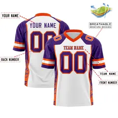 White Purple-Orange Raglan Side Pattern Football Jersey 2