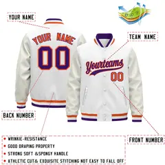 White Purple Orange Varsity Jacket with Faux Leather Sleeves 2