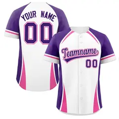 White Purple-Pink Color Block Authentic Baseball Jersey