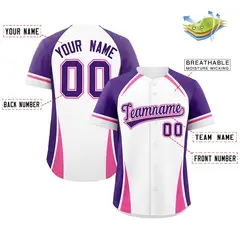 White Purple-Pink Color Block Authentic Baseball Jersey 2