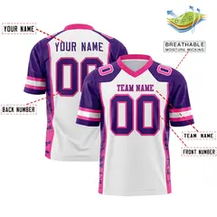 White Purple-Pink Raglan Side Pattern Football Jersey 2