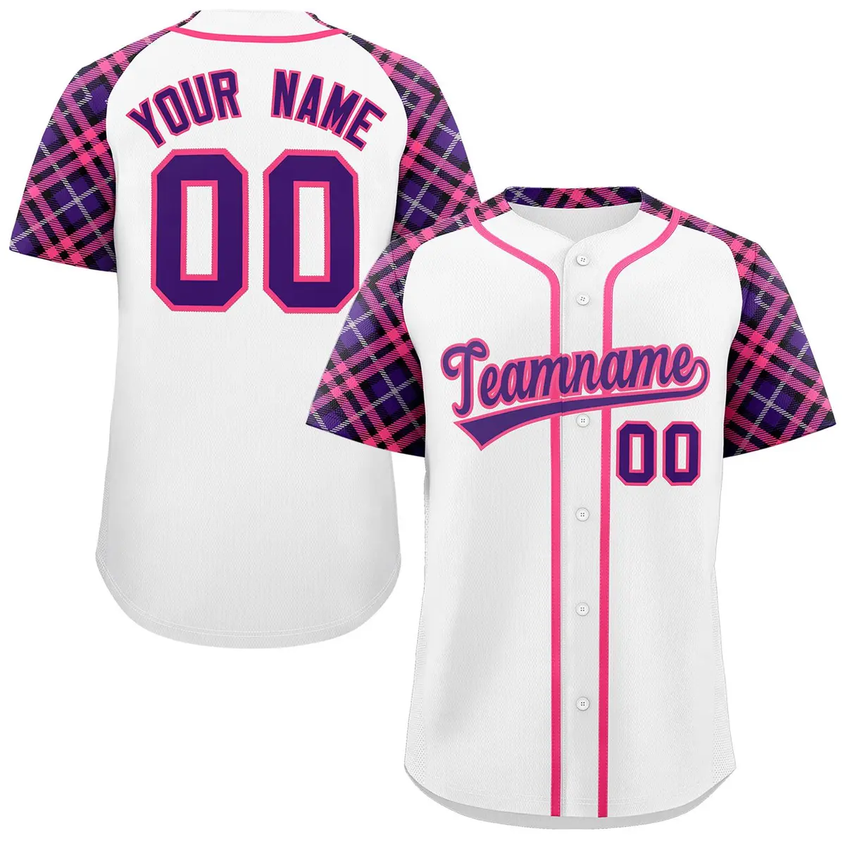 White Purple-Pink Raglan Sleeves Authentic Baseball Jersey