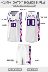White Purple-Pink Triangle Splicing Team Basketball Jersey 2