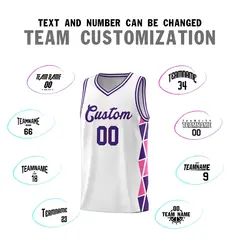 White Purple-Pink Triangle Splicing Team Basketball Jersey 3