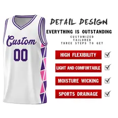 White Purple-Pink Triangle Splicing Team Basketball Jersey 4