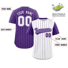 White Purple Pinstripe Raglan Sleeves Baseball Jersey 2
