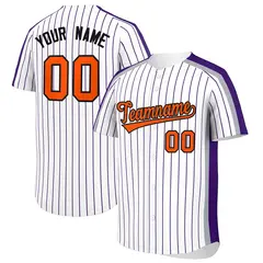 White Purple Pinstripe Two-tone Side Baseball Jersey