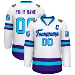 White Purple-Powder Blue Classic Hockey Jersey 1