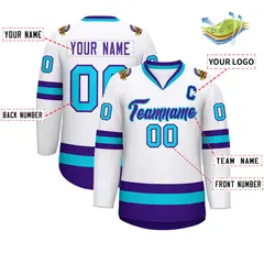 White Purple-Powder Blue Classic Hockey Jersey 2