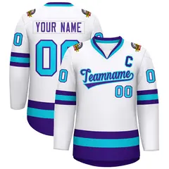 White Purple-Powder Blue Classic Hockey Jersey 1