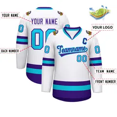 White Purple-Powder Blue Classic Hockey Jersey 2
