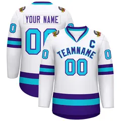 White Purple-Powder Blue Classic Hockey Jersey 1