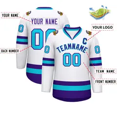 White Purple-Powder Blue Classic Hockey Jersey 2
