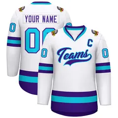 White Purple-Powder Blue Classic Hockey Jersey 1