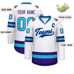 White Purple-Powder Blue Classic Hockey Jersey 2