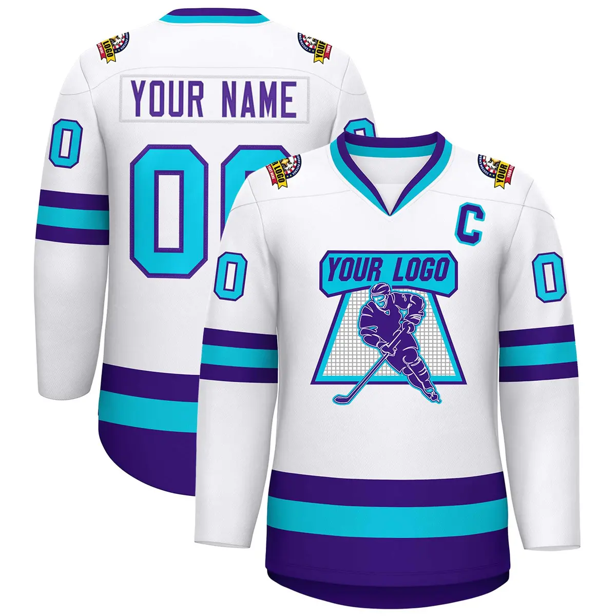 White Purple-Powder Blue Classic Hockey Jersey