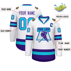 White Purple-Powder Blue Classic Hockey Jersey 2