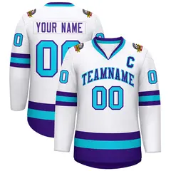 White Purple-Powder Blue Classic Hockey Jersey 1