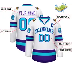 White Purple-Powder Blue Classic Hockey Jersey 2