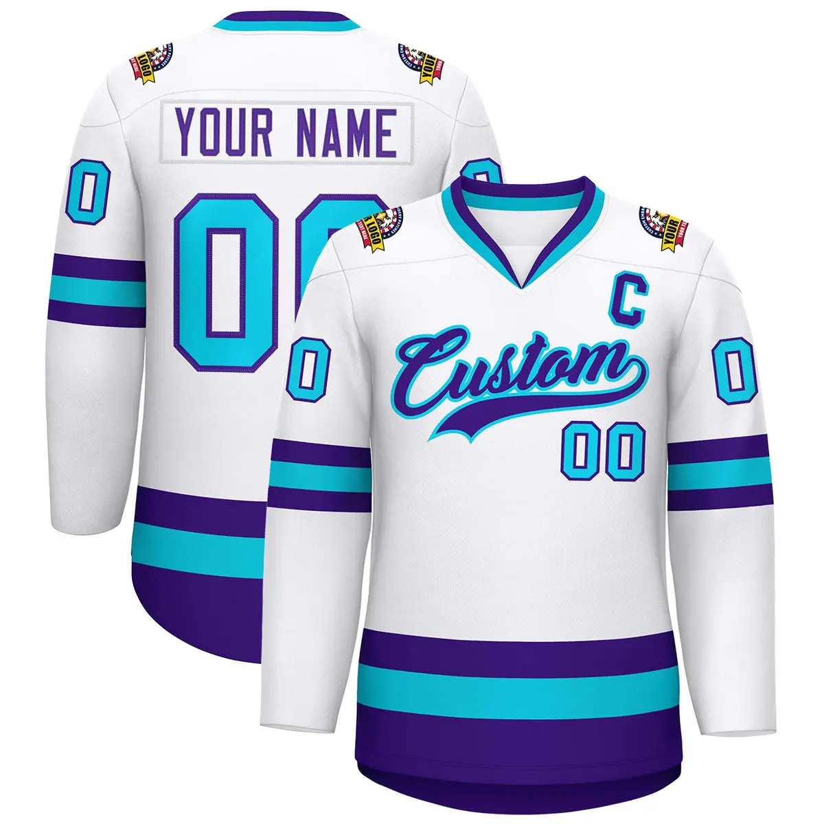 White Purple-Powder Blue Classic Hockey Jersey