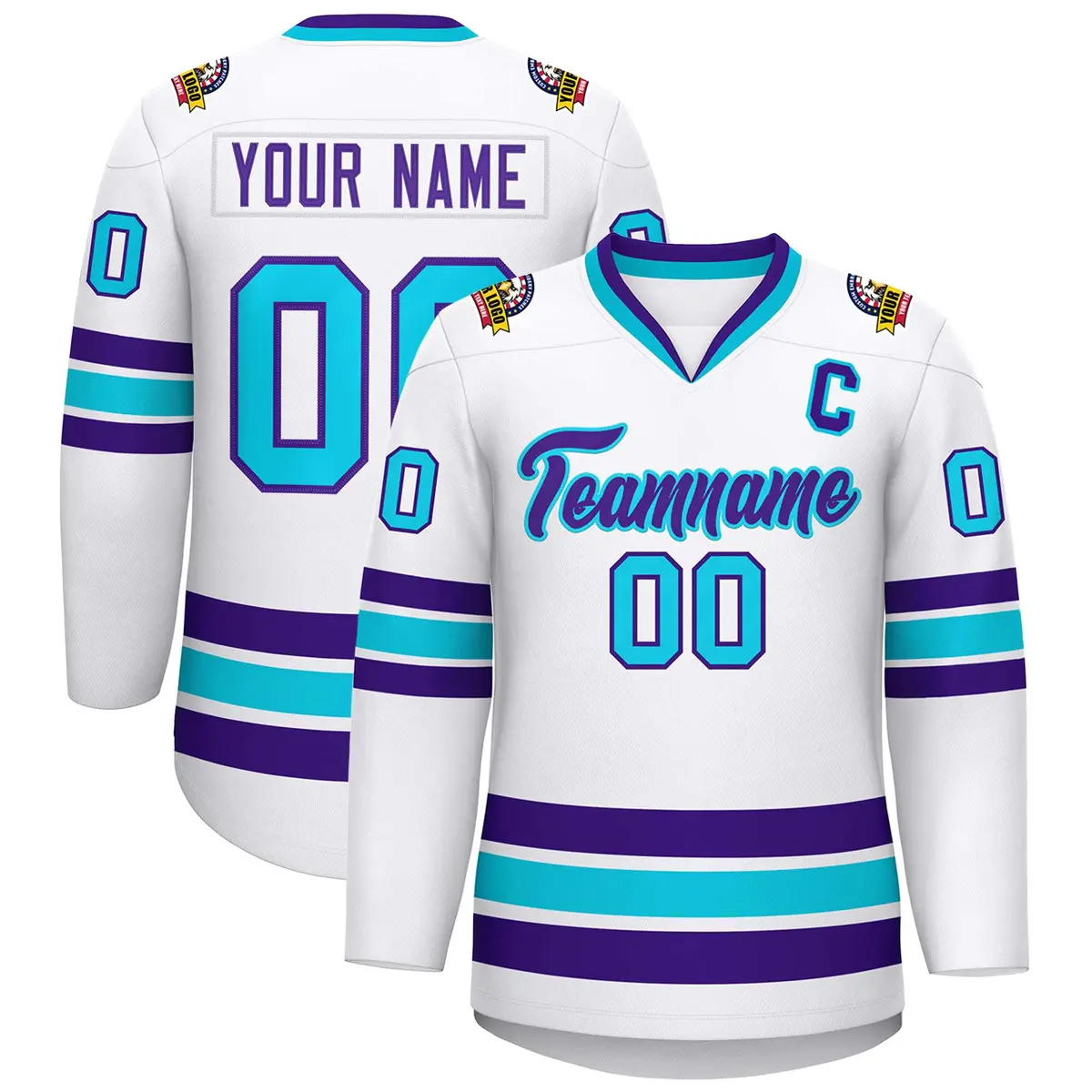 White Purple-Powder Blue Classic Hockey Jersey